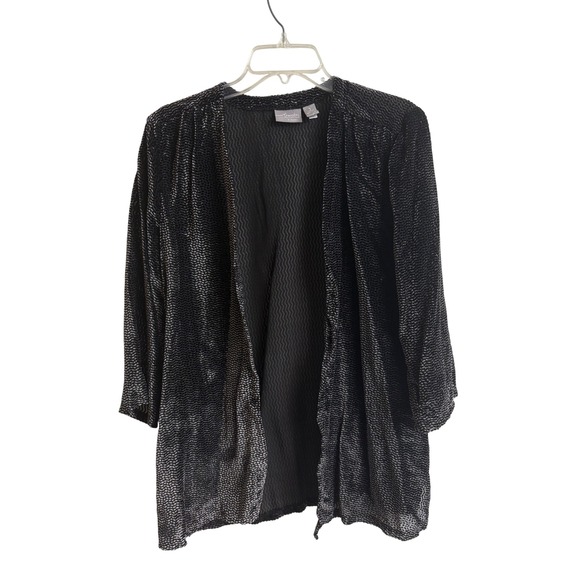 Chico's Sweaters - Chicos Travelers Collection Black Silver Textured Open Front Cardigan Size 1 M